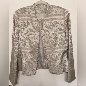 Ann Taylor Women's Floral Blazer - Cream and Gold, New